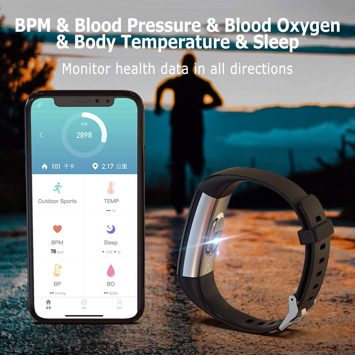 ZXTD, Fitness Tracker HR, Activity Tracker Watch with Heart Rate Blood Pressure Oxygen Monitor and Body Temperature Thermometer, Waterproof Smart Fitness Band Sport Wristbands Bracelet