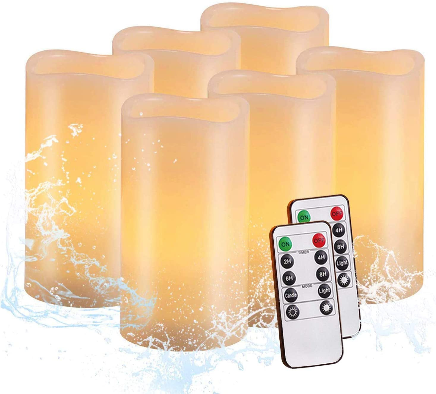 salipt, Flameless Candles,Salipt LED Flickering Candles Set of 6 (H 6" Xd 3") Battery Operated Candles,Waterproof Flameless Candles, Resin Plastic, Indoor Outdoor Use, Batteries Included, Lvory Tend Yellow