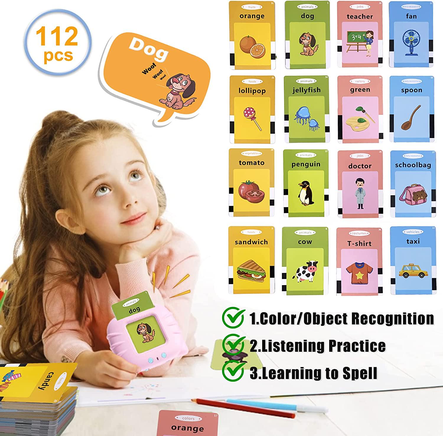MOFGDNI, Flash Cards for Toddlers 2-4 Years - 112 Flashcard Learning toys for 2 3 4 year olds Preschool Learning Resource Electronic Interactive Toys for Kids Age 2-4 Gift for 2 3 4 year old boys girls