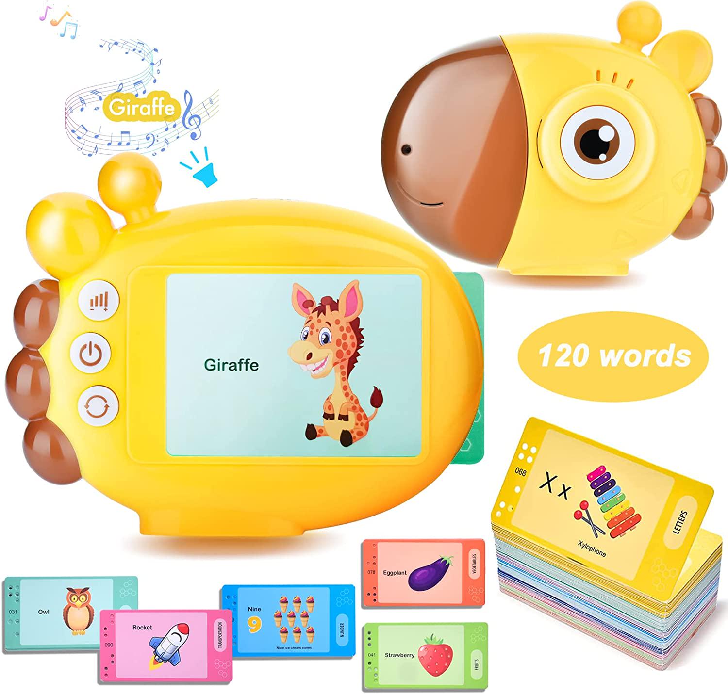 Smrthume, Flash Cards for Toddlers Age 2-6 Years, Smrthume Preschool Learning Toys with 120 Words Audible Flash Cards, Kids Listen and Learn Literacy Fun Early Learning Educational Toys(Giraffe Yellow)