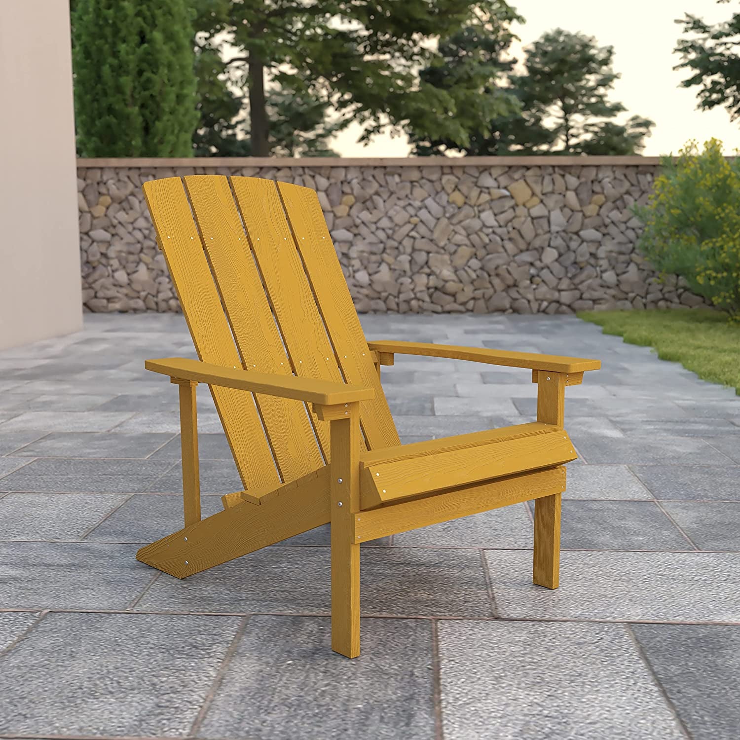 Flash Furniture, Flash Furniture Charlestown All-Weather Poly Resin Wood Adirondack Chair in Yellow