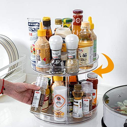 Flawsome Kitchen, Flawsome s Lazy Susan Turntable, Extra Large, Clear, 27cm. Spice Organiser, Kitchen Cabinet Storage and Organisation, Pantry, Bathroom, Vanity, Fridge, Condiment, Cosmetic, Studyroom. (2-Tier (27cm))