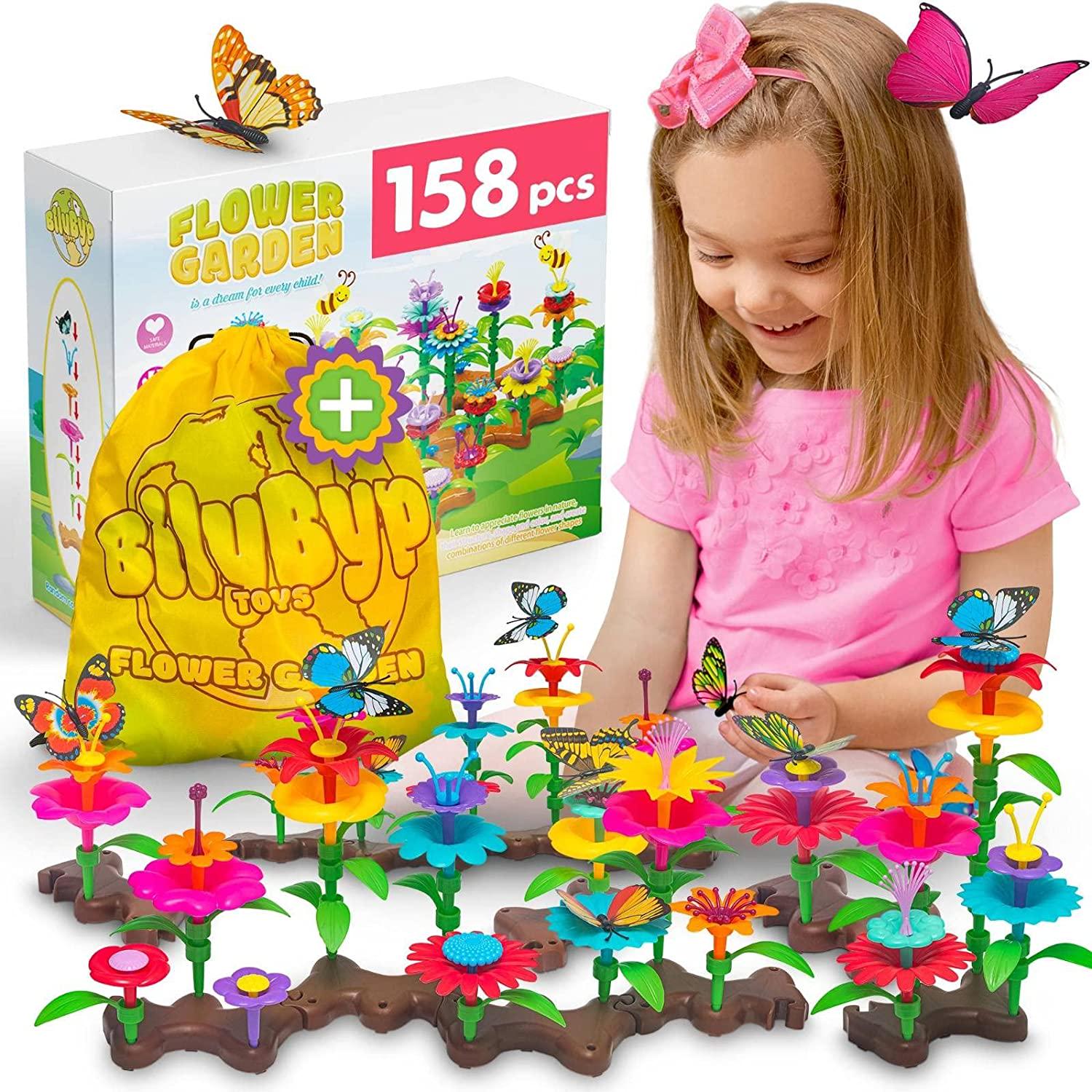 SuccessHunters, Flower Garden Building Toys for Girls and Boys [Age 3 6] 158-Piece Flower Building Toy Set with Butterflies, Blooms, Stems, Bases Build a Garden Flower Building STEM Toy for 3 Year Old Girl Gifts
