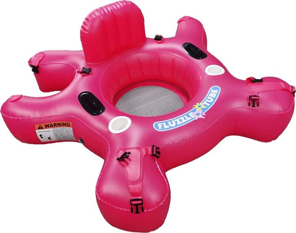 Fluzzle Tube, Fluzzle Tube 4.0 Back Rest and XL MESH Bottom, 24 Gauge 6P Free Vinyl, 2 Cup Holders and 2 Handles (Raspberry)