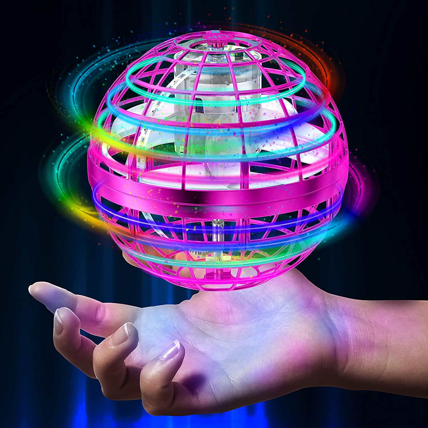 AMERFIST, Flying Ball Toys 2021 Upgraded Globe Shape Magic Controller Mini Drone Flying Toy, Built-in RGB Lights Spinner 360° Rotating Spinning UFO Safe for Kids Adults Magic Flying Toys Outdoor Indoor (Pink)