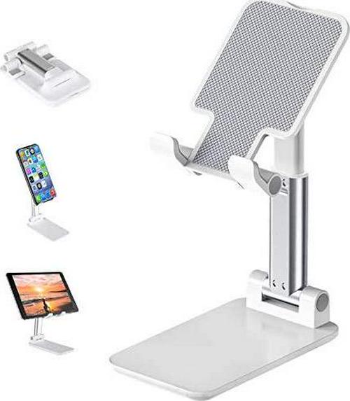 Ashintar Anji, Foldable Cell Phone Stand, Angle Height Adjustable Sturdy Tablet Stand , Portable Aluminum Metal Desk Phone HolderÂ Compatible with Smart Phone/Tablet (White)