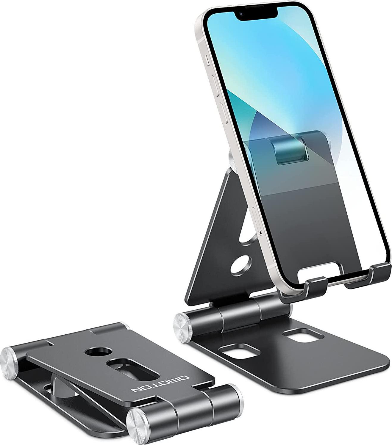 OMOTON, Foldable Cell Phone Stand, OMOTON C4 Portable Aluminum Phone Holder, Adjustable Phone Dock Cradle Compatible with Tablet (7.9-11 ), Ebook Reader and Smart Phones, Black