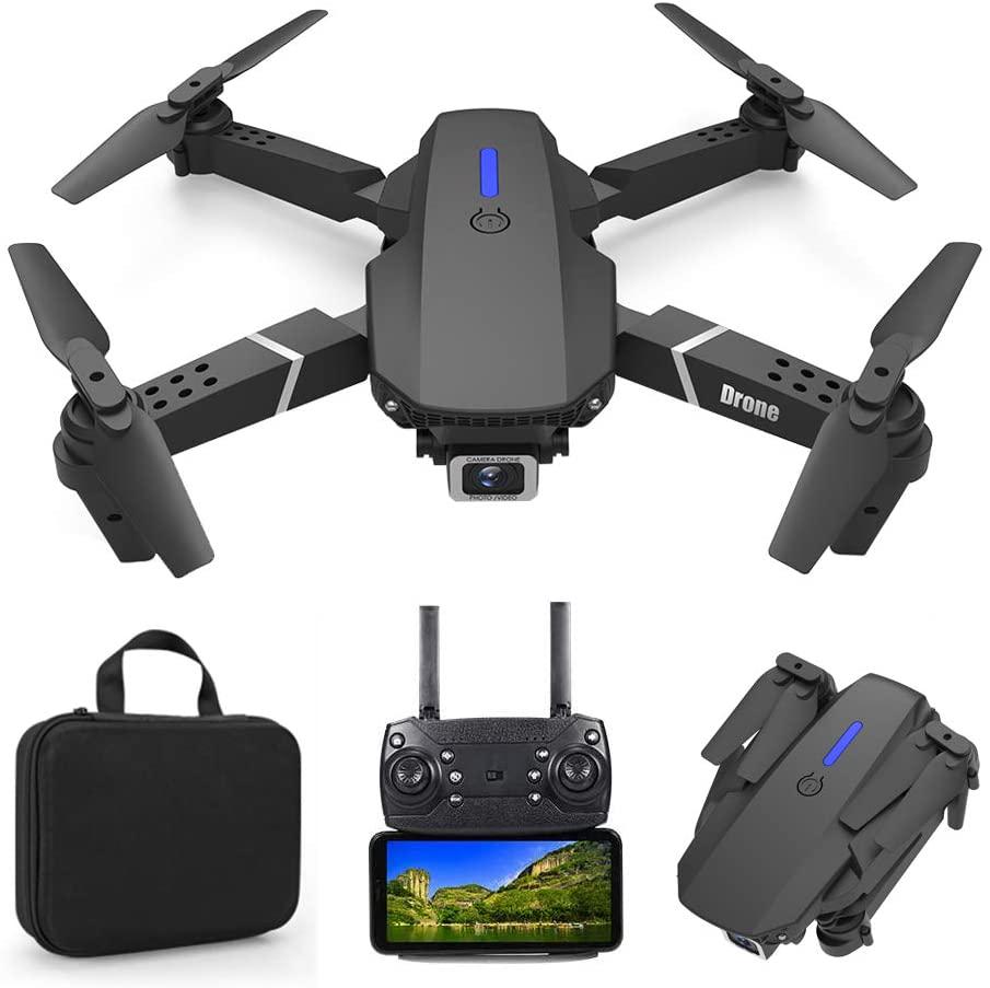 Bargainpop, Foldable Mini Drone with 4K Double HD Camera Dual Lens 2.4G WiFi FPV RC Quadcopter (Black) Gesture Control with Carry Case, 3 Batteries