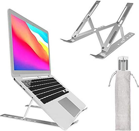 VKONERL, Foldable and Portable Aluminium Alloy Laptop Stand Adjustable Computer Stand with 7-Levels Height Laptop Riser for Desk, Foldable Laptop Holder, Ventilated Cooling Notebook Stand