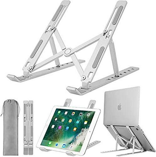 VKONERL, Foldable and Portable Aluminium Alloy Laptop Stand Adjustable Computer Stand with 7-Levels Height Laptop Riser for Desk, Foldable Laptop Holder, Ventilated Cooling Notebook Stand