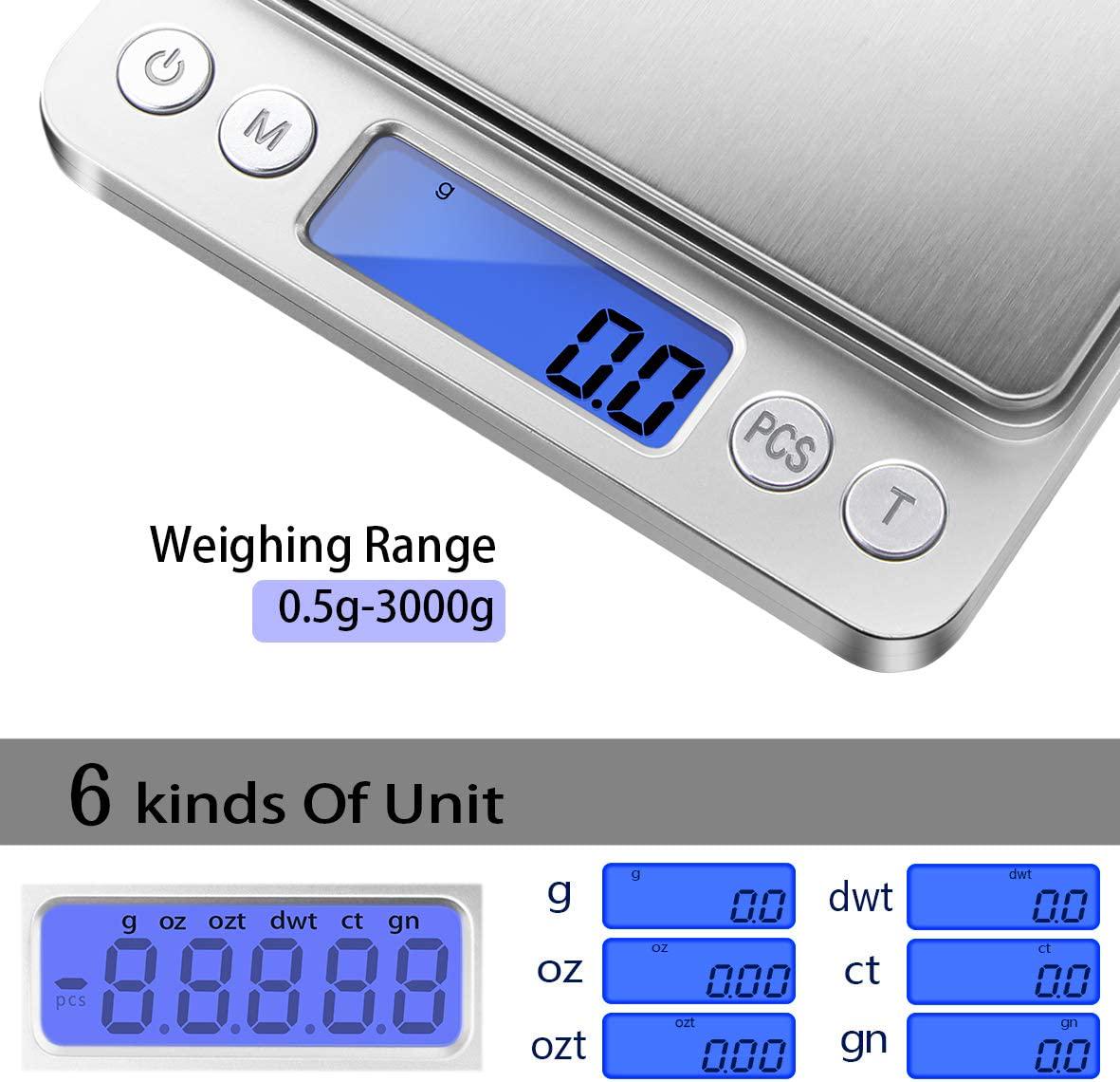 Fuzion, Food Scale, Digital Kitchen Scale, Multifunction with LCD Display, 3000g/ 0.1g for Home Cooking, Lab, Jewlry(Battery Included)