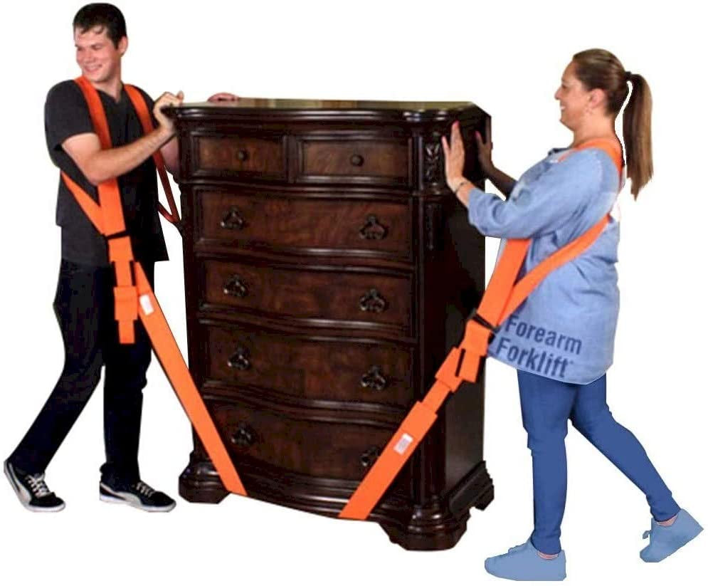 Forearm Forklift, Forearm Forklift 2-Person Shoulder Harness and Moving Straps System, Lift Furniture, Appliances, or Item up to 800 Lbs. Safe and Easy like a Pro, 2 Harnesses and 2 Straps, Orange