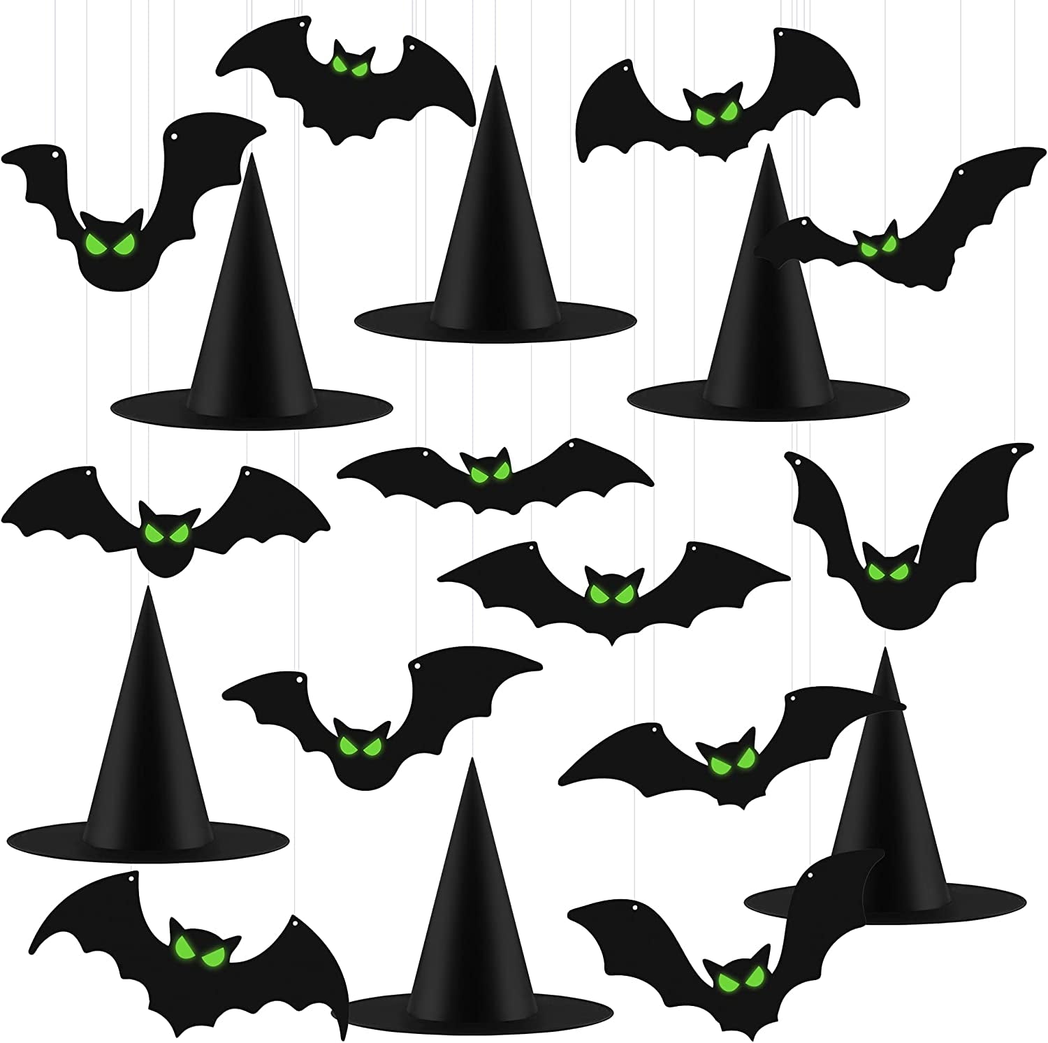 Fovths, Fovths 12 Pieces Halloween Hanging Decoration with Glow Eyes 6 Pack Halloween Black Witch Hat for Garden Yard Lawn Scary Halloween Witch Decor Outside