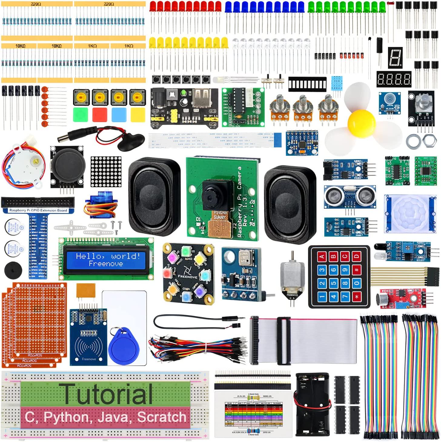 Freenove, Freenove Complete Starter Kit for Raspberry Pi 4 B 3 B+ 400, Python C Java Scratch Code, 708-Page Tutorial, 138 Projects, 386 Items, Camera Speaker Sound Sensor (Raspberry Pi NOT Included)