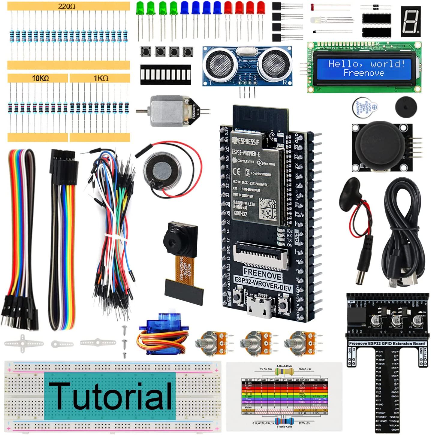 Freenove, Freenove Super Starter Kit for ESP32-WROVER (Included) (Compatible with Arduino IDE), Onboard Camera Wireless, Python C, 516-Page Detailed Tutorial, 173 Items, 81 Projects