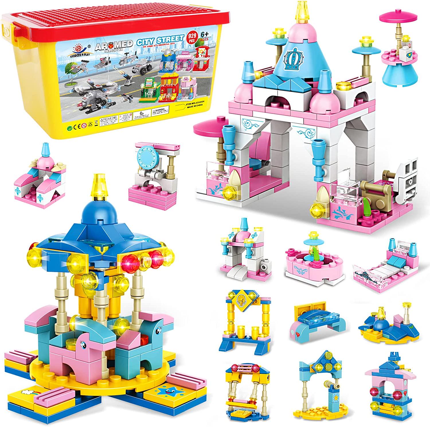 EP EXERCISE N PLAY, Friends Princess Castle Amusement Park Armed Helicopter Stores City Toy Store Creative Building Kit, 28 Models Girls Building Blocks Toy Building Set, Learning Roleplay Gift Toy for Girl Boy Kids 6-12
