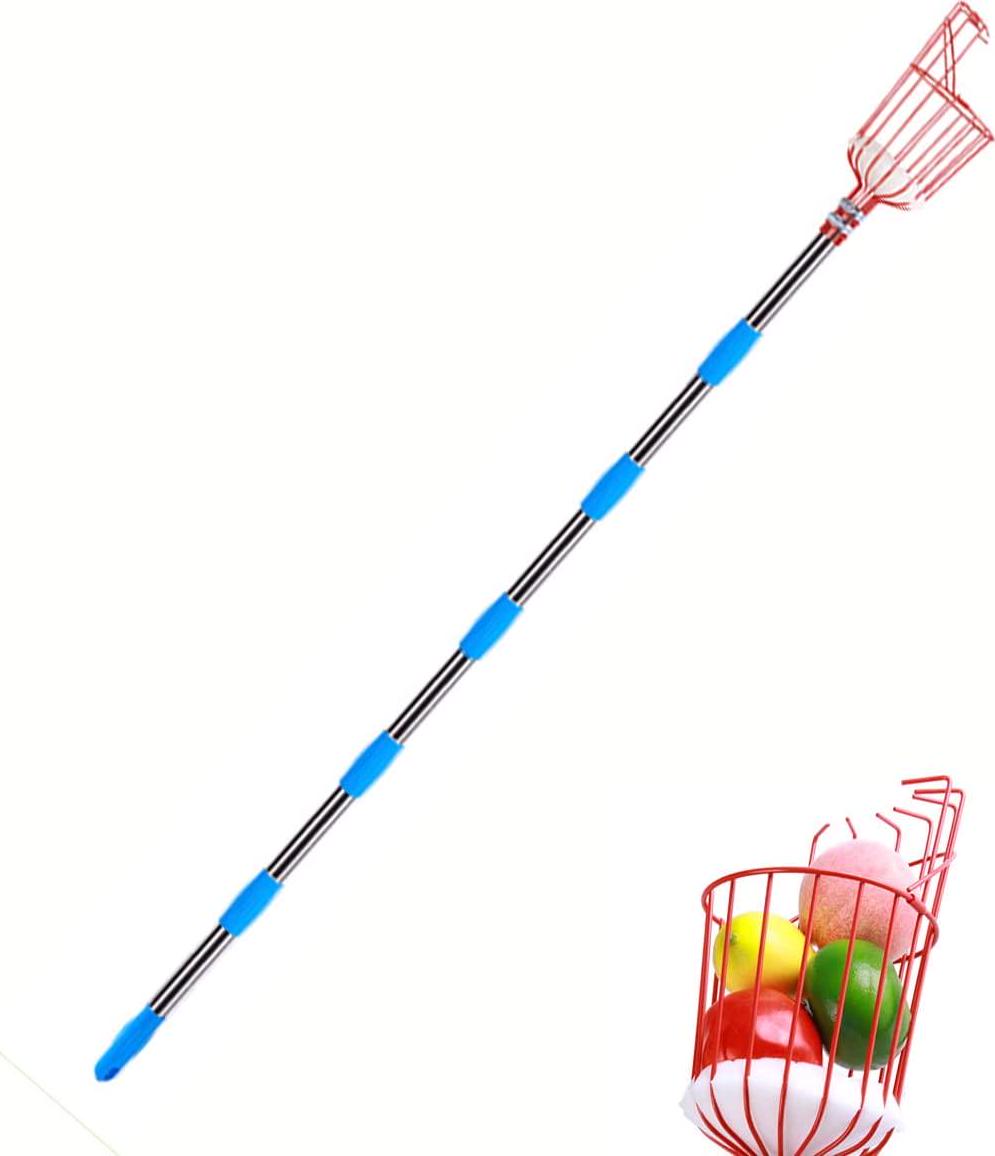 MAOCG, Fruit Picker Tool- Height Adjustable Fruit Picker with Big Basket - 8 ft Apple Orange Pear Picker with Light-Weight Stainless Steel Pole and Extra Fruit Carrying Bag for Getting Fruits (8 ft)