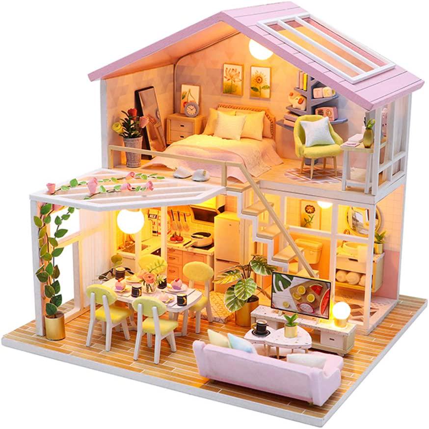 Fsolis, Fsolis DIY Dollhouse Miniature Kit with Furniture, 3D Wooden Miniature House , Miniature Dolls House kit M2001