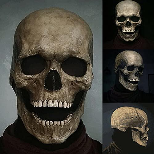 AvviKro, Full Head Skull Mask Creepy Skeleton Mask Halloween Costume Horror Evil Mask Helmet With Movable Jaw Party Cosplay Mask Decoration