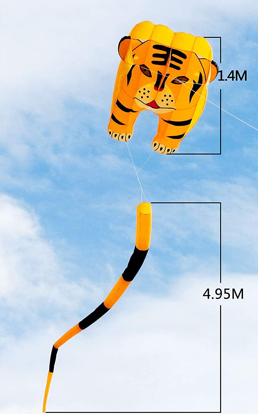 Fullfar, Fullfar Tiger 3D Kite for Adult, Soft Nylon Material Parafoil Kite for Kids. Easy to Fly 244×39 inch with Kite String and Backpack, Perfect Kite for The Beach or Park.