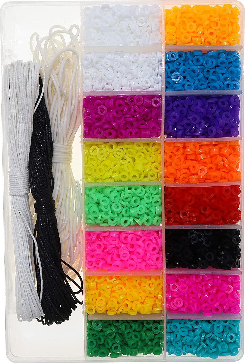 Fun-Weevz, Fun-Weevz 4800 PCS Vinyl Heishi Beads for Jewelry Making Adults, Flat African Disc Bead DIY Kit with 10 Meters Stretch Silicone and Wax Cord Supplies