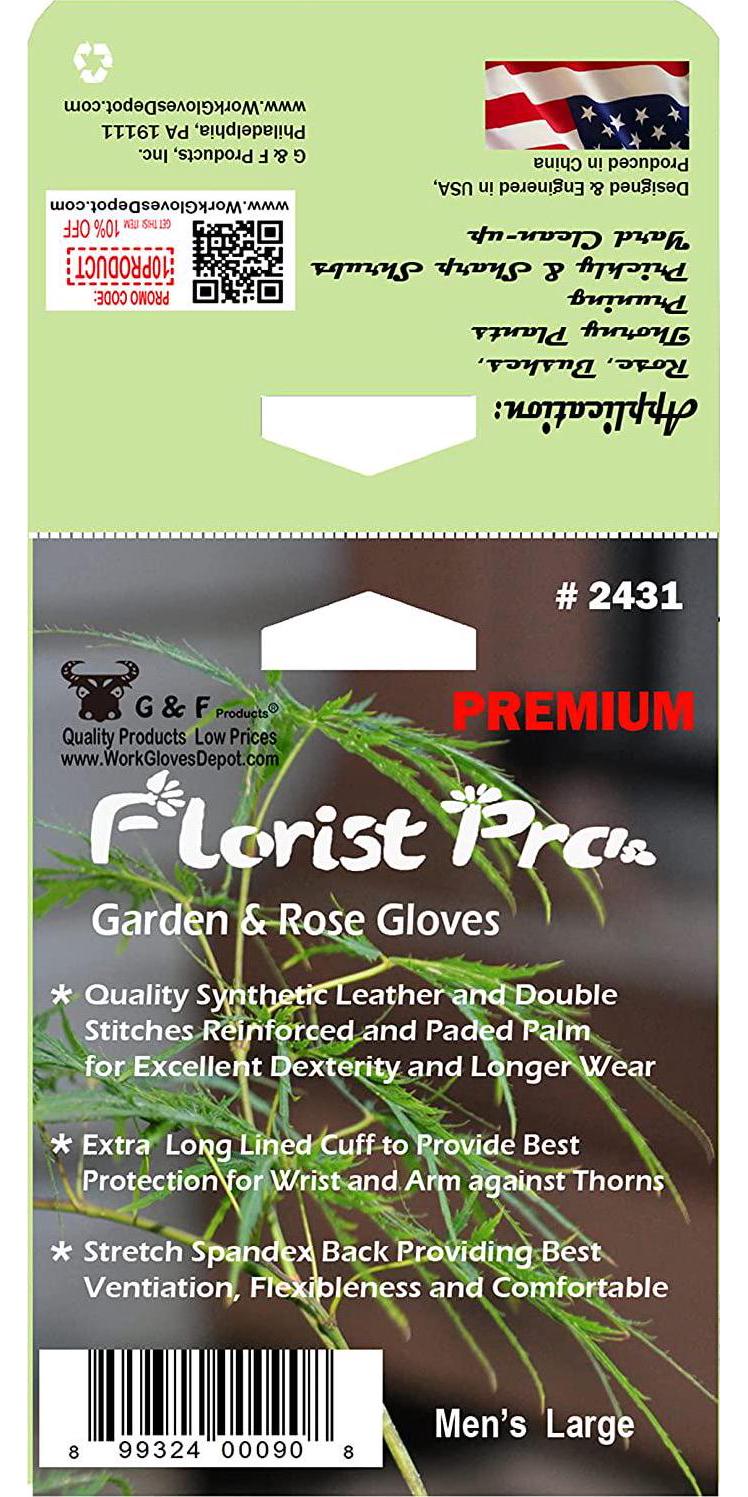 G & F, G and F 2431L Florist Pro Long Sleeve Rose gardening Gloves, Rose Pruning Gloves, Thorn Resistant Garden Gloves - Men's Large