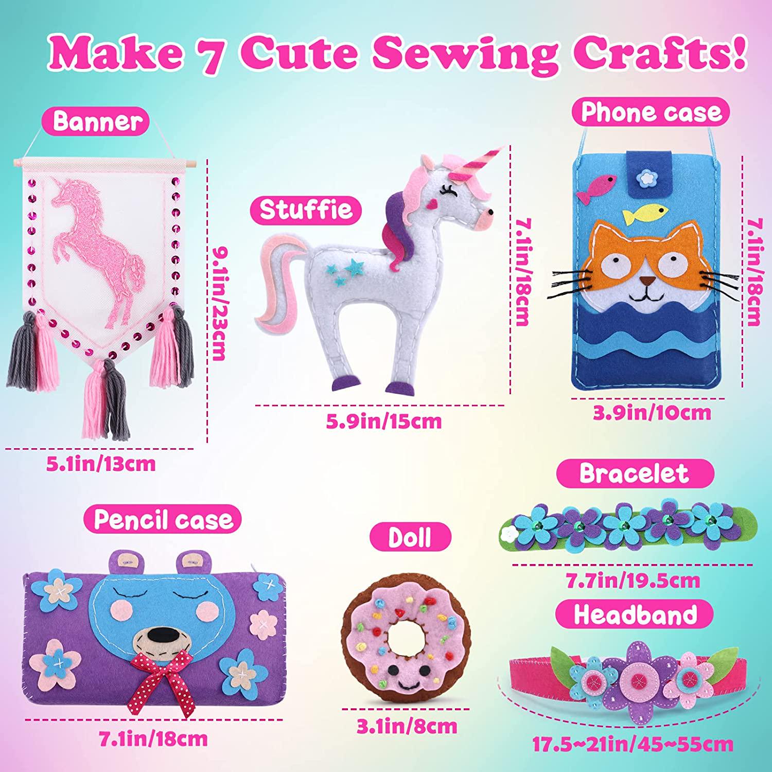 G.C, G.C Beginner Sewing Kit for Kids Felt Craft Kit 7Pcs Cute Sewing Patterns DIY Stuffed Unicorn Learn to Sew Craft Kits Art Supplies Set Girls Gifts