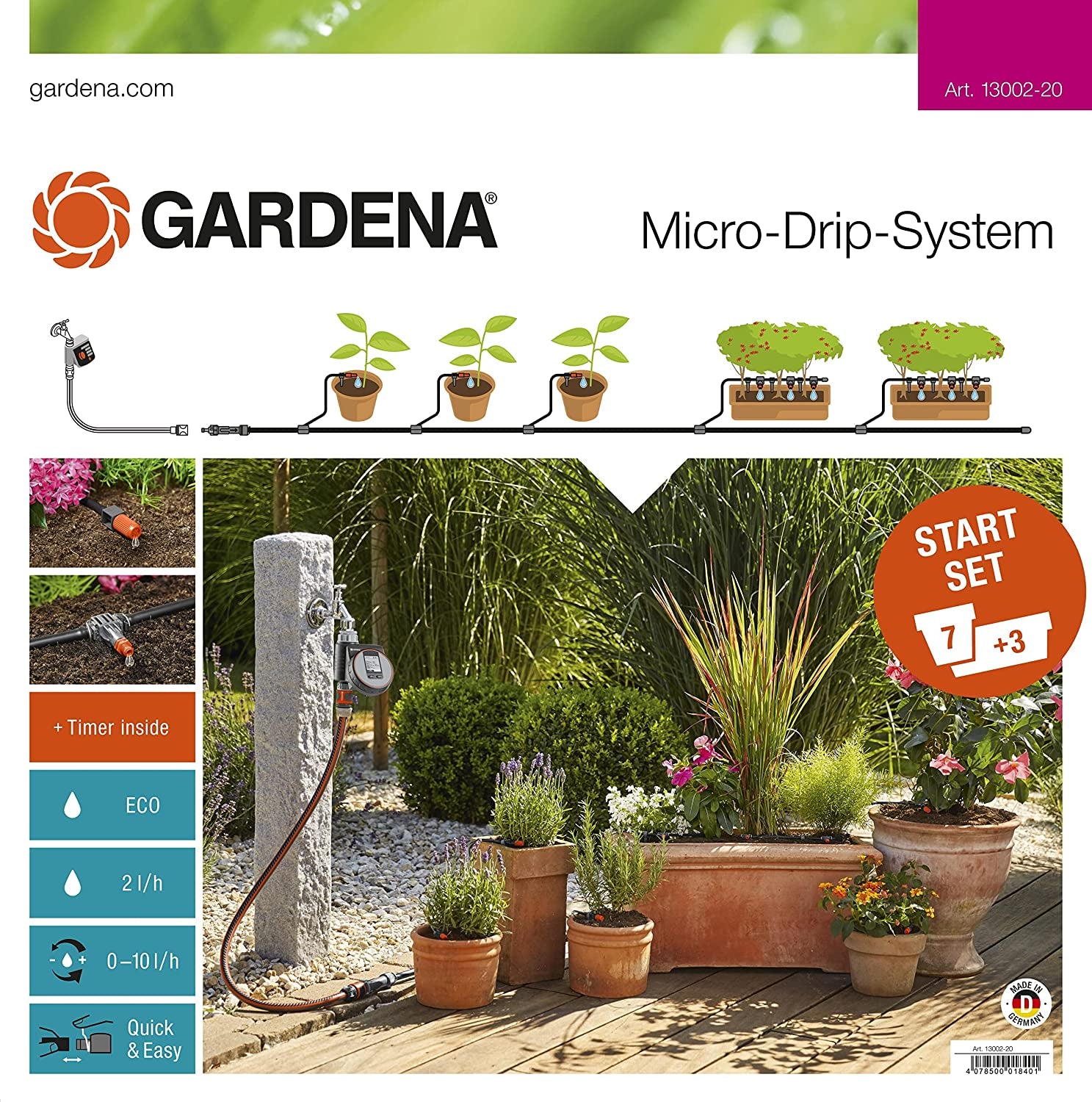 Gardena, GARDENA 13002-20 Drip Irrigation Kit with Water Computer