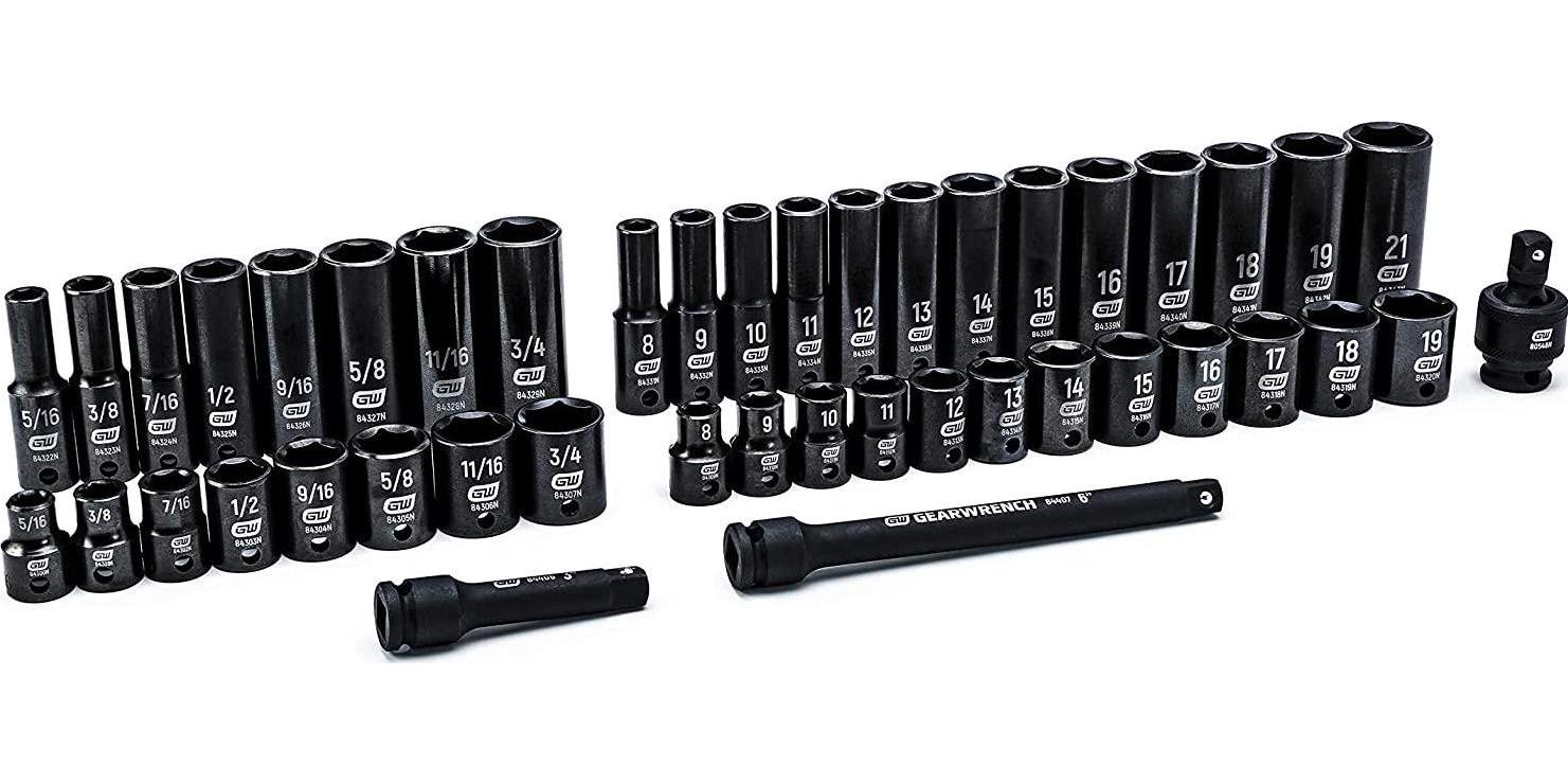 GEARWRENCH, GEARWRENCH 44 Piece 3/8inch Drive 6 Point Impact Socket Set, Standard and Deep, SAE/Metric - 84916N