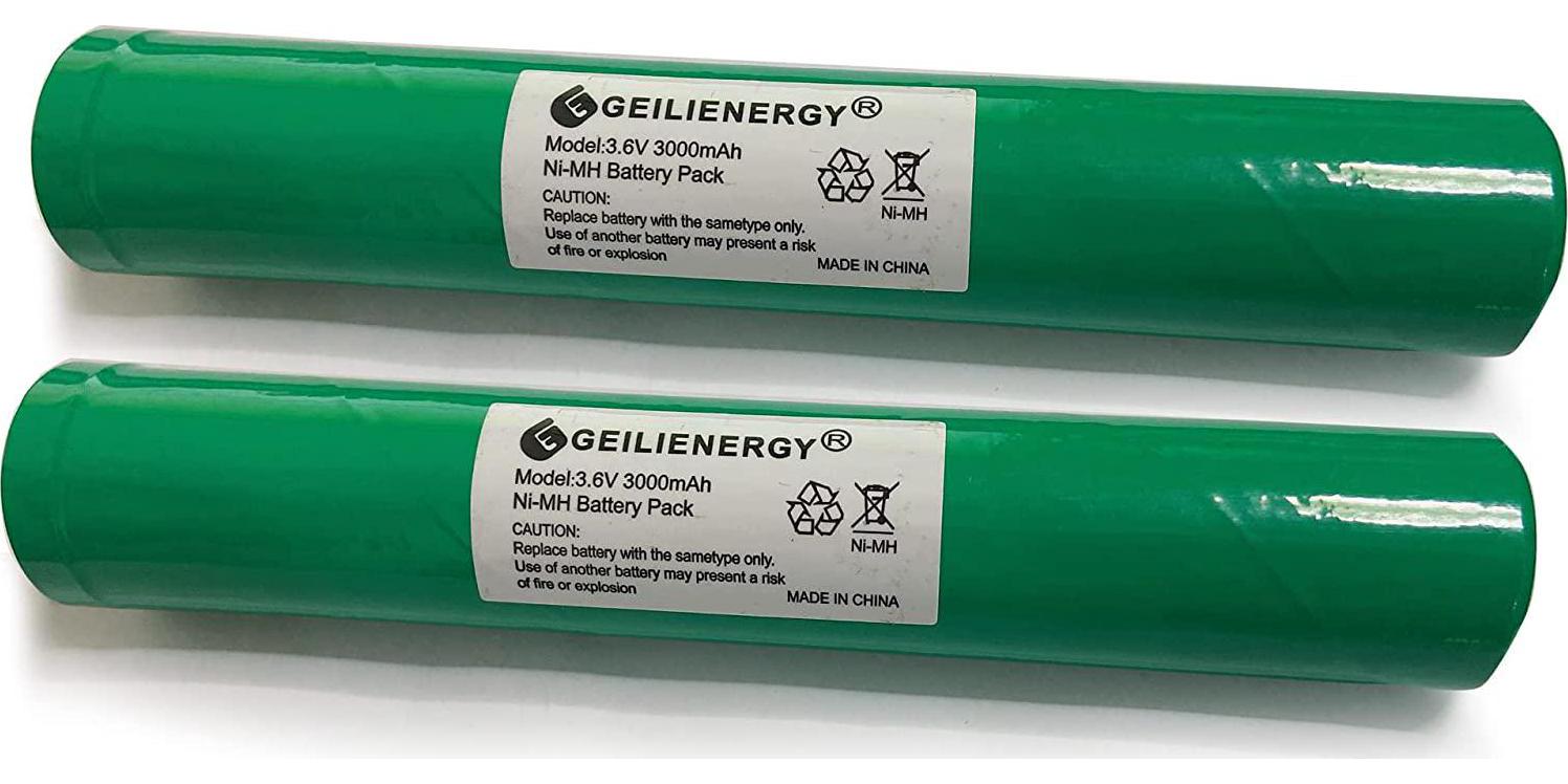 GEILIENERGY, GEILIENERGY 3.6V 3000mAh Ni-MH Battery (2PACK) Compatible with Streamlight Stinger 75375 75175 LED HP, XT,DS,PolyStinger, Pelican M9, FL126 Flashlight