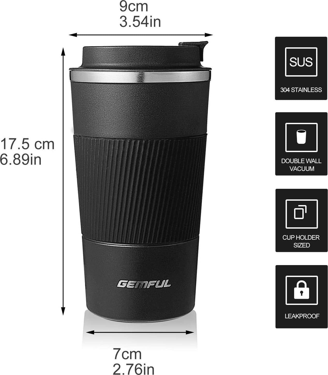 GEMFUL, GEMFUL 18oz Travel Coffee Mug with Lid Insulated for Home Office Outdoor Works