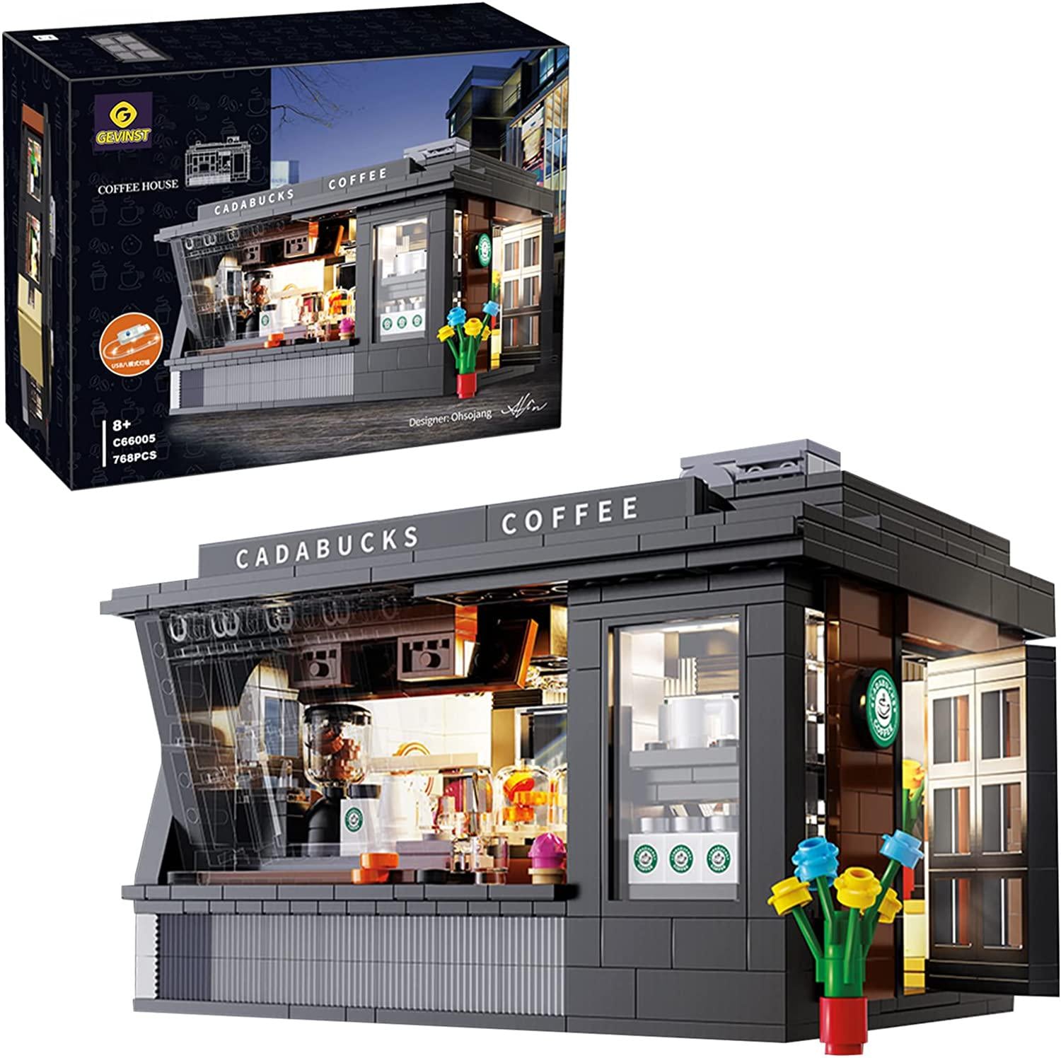GEVINST, GEVINST Modern Detailed Cafe House Building Set for Adults and Teens, with LED Light Coffee Shop Model Toy (768 Pieces)