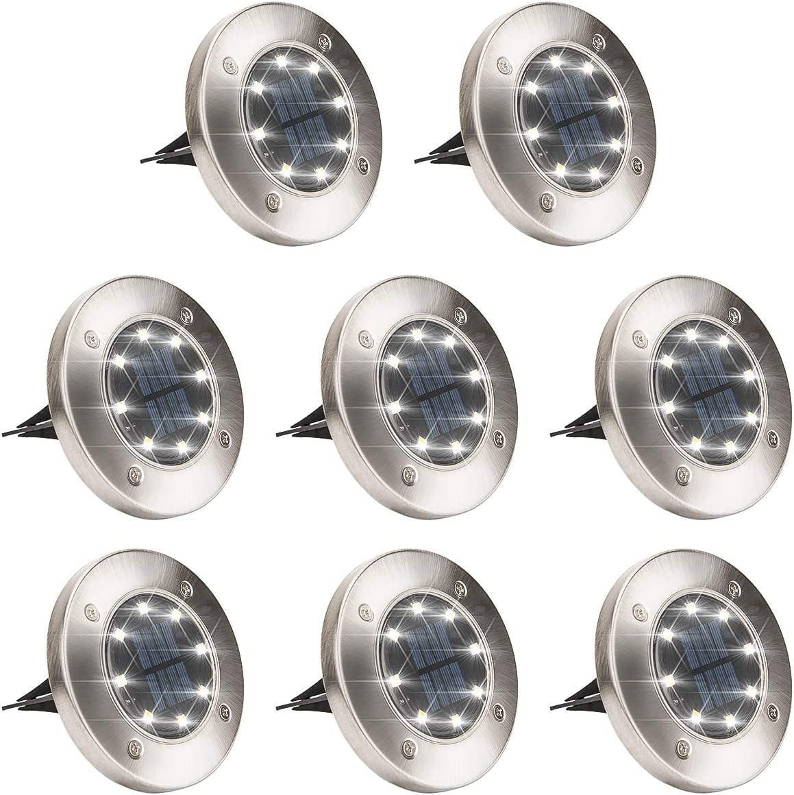 GIGALUMI, GIGALUMI 8 Pack Solar Ground Lights, 8 LED Solar Powered Disk Lights Outdoor Waterproof Garden Landscape Lighting for Yard Deck Lawn Patio Pathway Walkway (White)