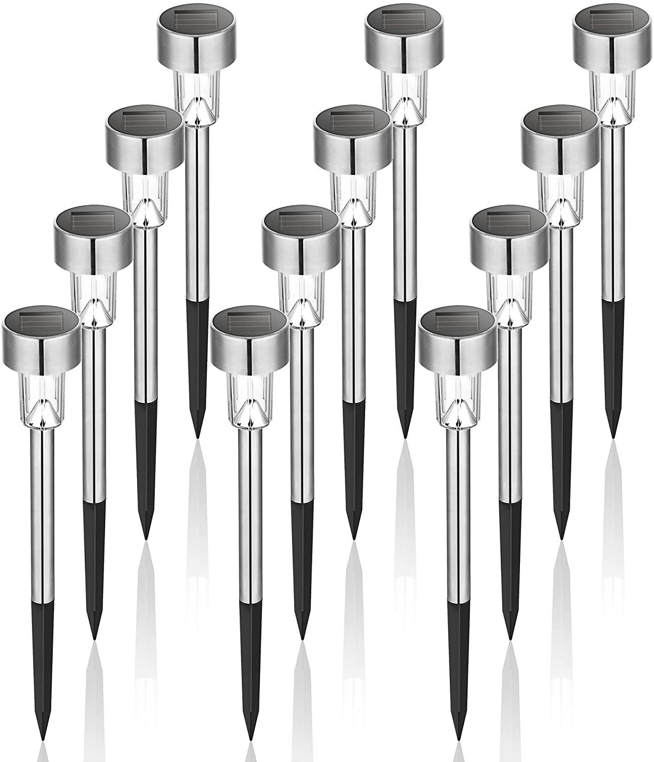 GIGALUMI, GIGALUMI Solar Outdoor Lights, 12Pack Stainless Steel Solar Lights Outdoor Waterproof, LED Pathway Lights Outdoor Solar Lights Solar Garden Lights for Patio, Lawn, Yard and Landscape-(Warm White)