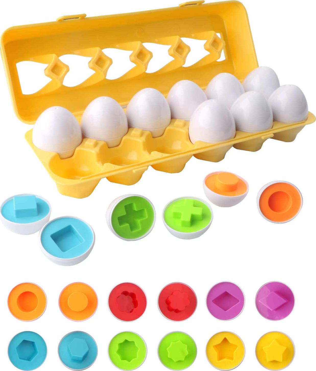 GIGIPIG, GIGIPIG Toddler Toys Matching Eggs Color and Shape Recoginition Sorter Puzzle, Fine Motor and Sensory Toys, Early Learning Educational Montessori Toy for Boys Girls 3 Years Old (12PCS)