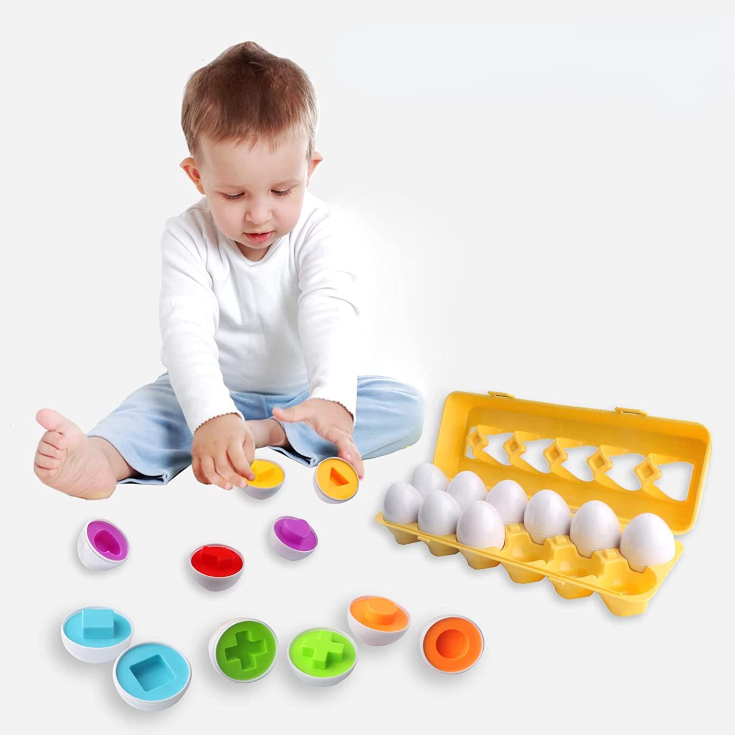 GIGIPIG, GIGIPIG Toddler Toys Matching Eggs Color and Shape Recoginition Sorter Puzzle, Fine Motor and Sensory Toys, Early Learning Educational Montessori Toy for Boys Girls 3 Years Old (12PCS)