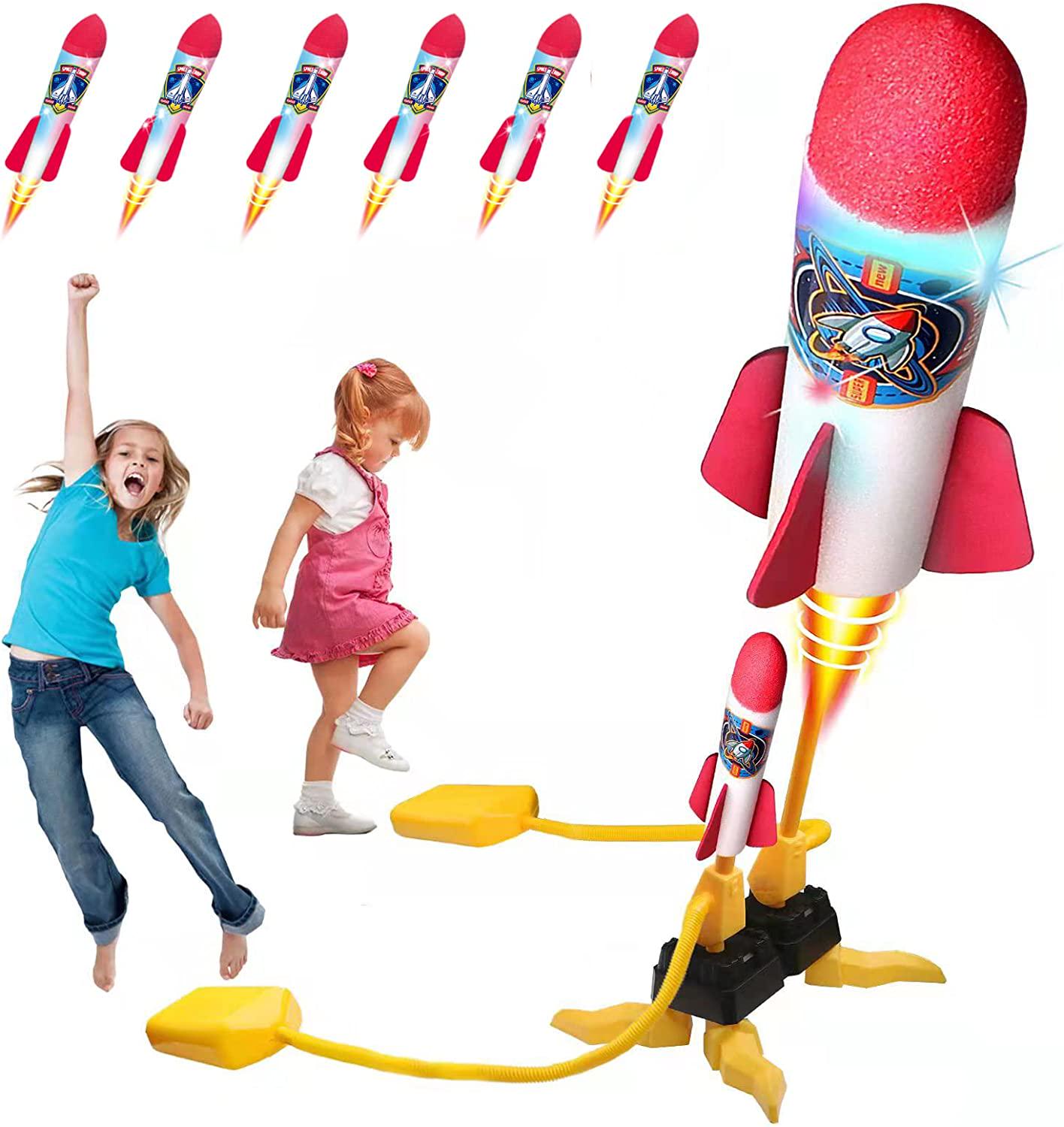 GIGIPIG, GIGIPIG Toy Rocket Launcher for Kids, Stomp Toy Rocket with 6 LED Foam Rockets 2 Launchers Air Rocket Launcher for Kids Shoot Up to 100 Feet Dueling Outdoor Toys for Boys Girls