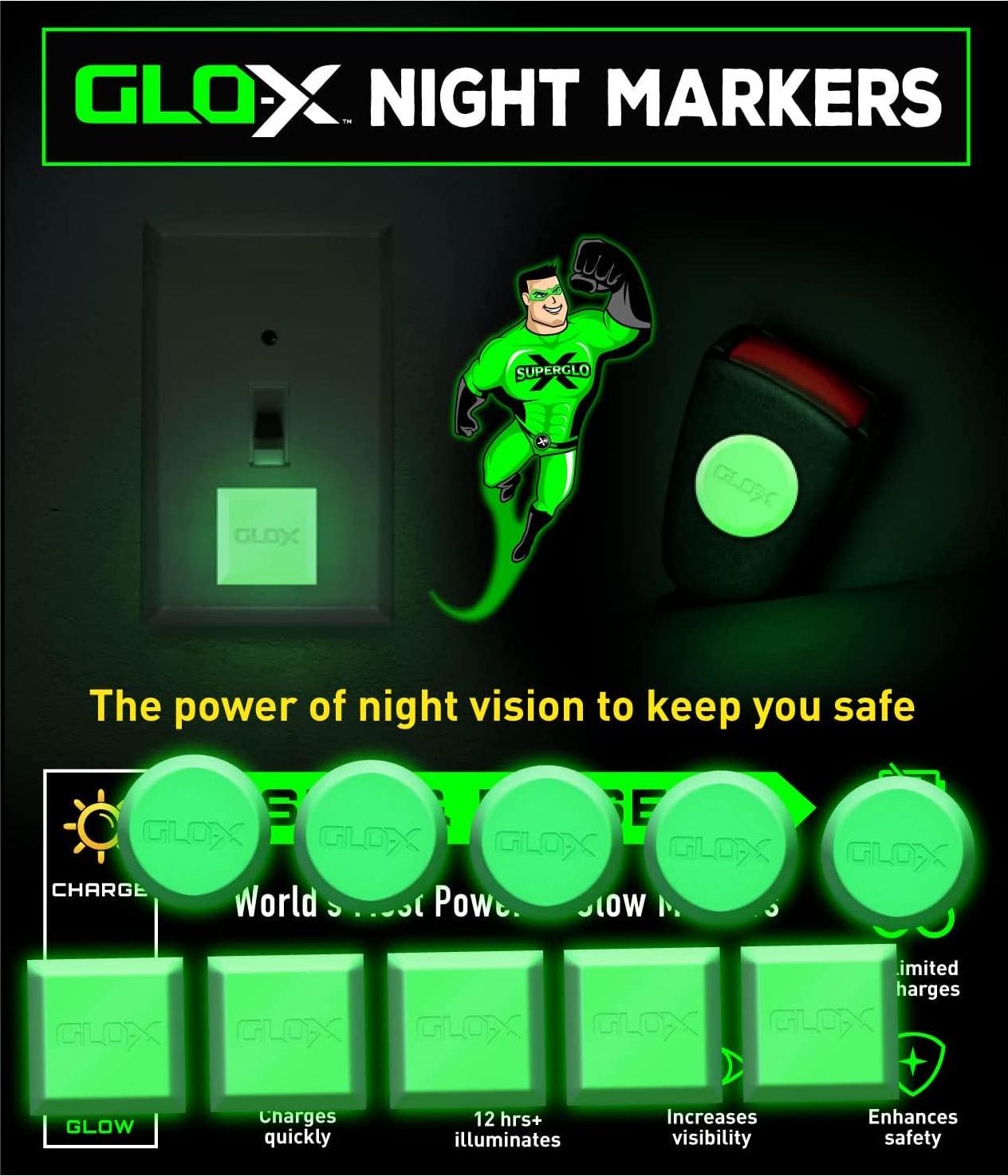 GLO-X, GLO-X Glow in The Dark Night Markers - Safety Dots Will Glow for up to 12 Hours