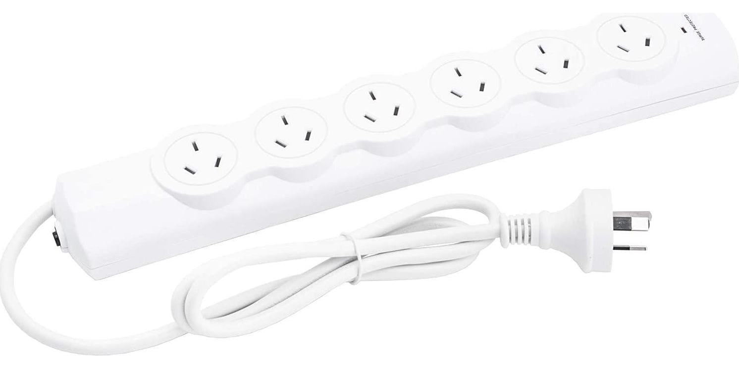 GOLINX, GOLINX 6 Outlet Power Board with Surge Protection, 1m Extension Cable and 10A Overload Protection. White Colour. SAA Approved for use in Australia and New Zealand