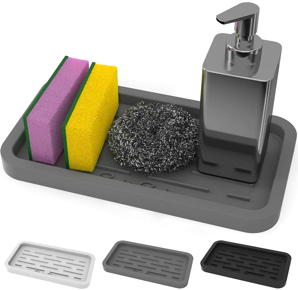GOOD TO GOOD, GOOD TO GOOD Sponges Holder - Kitchen Sink Organizer Silicone Tray for Sponge, Soap Dispenser, Scrubber, and Other Dishwashing Accessories