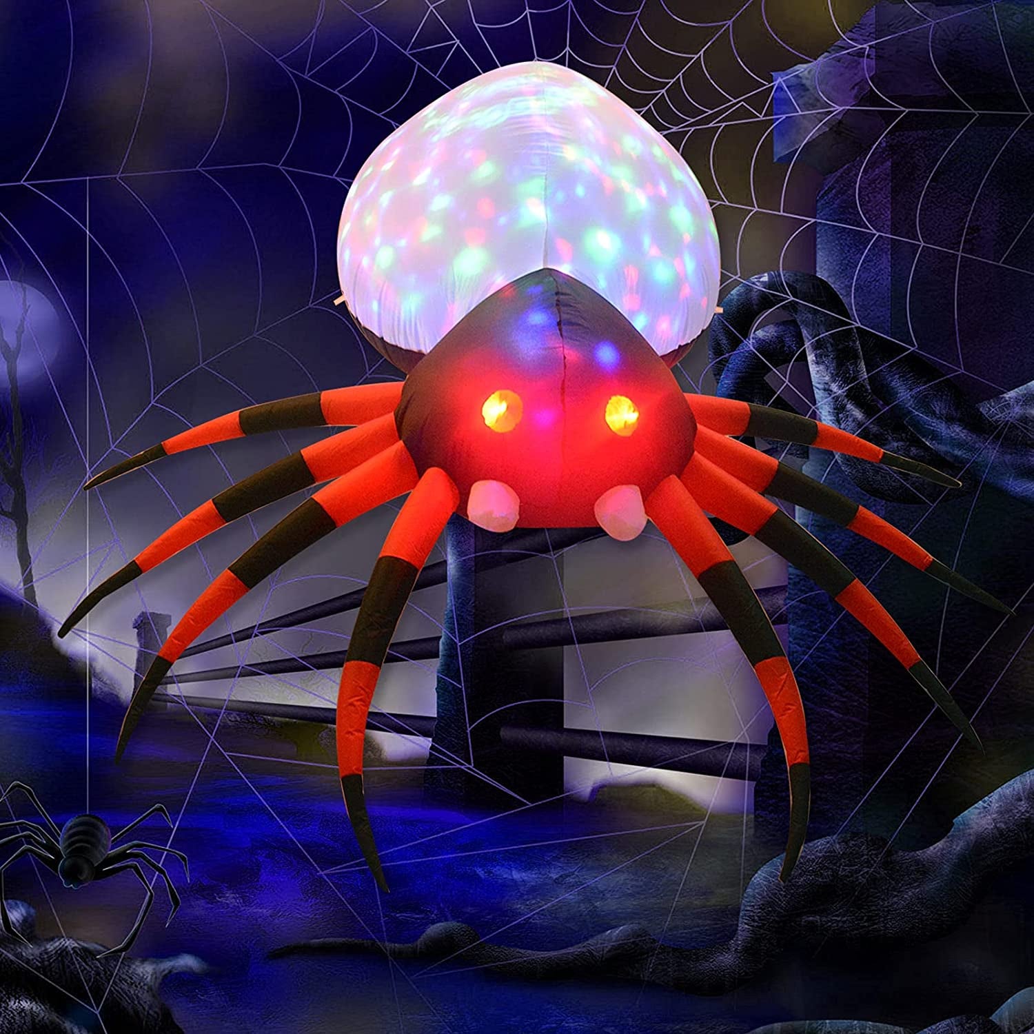 GOOSH, GOOSH 8 FT Width Halloween Inflatables Outdoor Spider with Magic Light, Blow up Yard Decoration Clearance with LED Lights Built-In for Holiday/Party/Yard/Garden