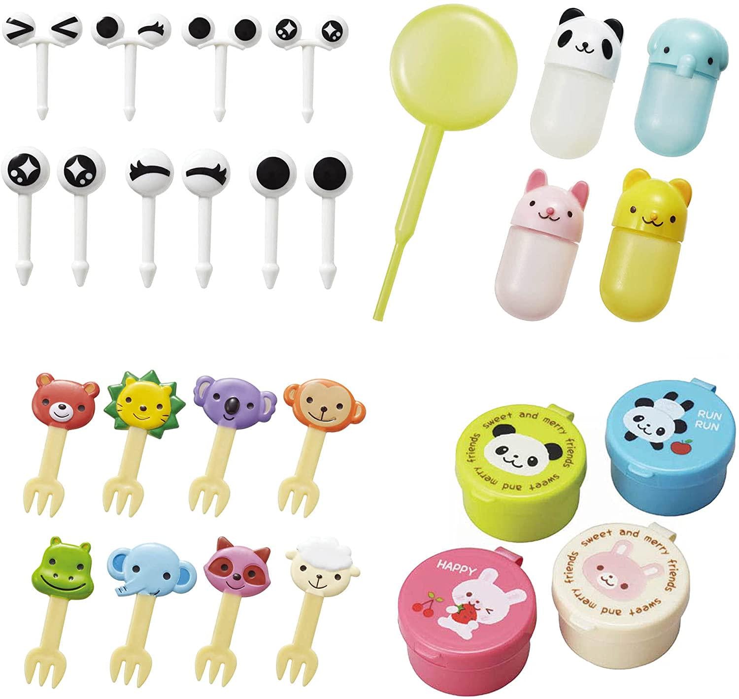 GOTOUCHI, GOTOUCHI Food Picks Bento Lunch, Mini Container, Soy Sauce Case Container with Dropper - 4 Kinds Set Bento Box Accessories (Animals)