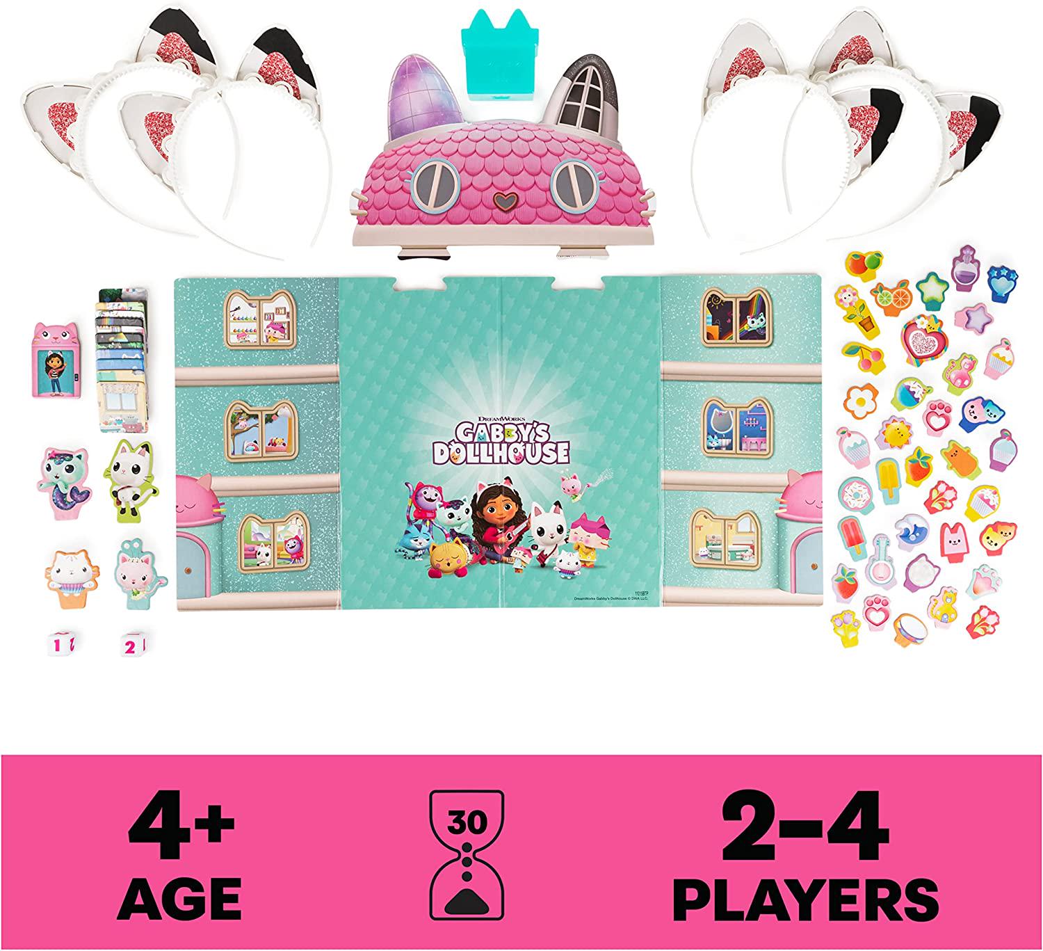 Spin Master Games, Gabby s Dollhouse, Meow-Mazing Board Game Based on The DreamWorks Netflix Show with 4 Kitty Headbands, for Families and Kids Ages 4 and up
