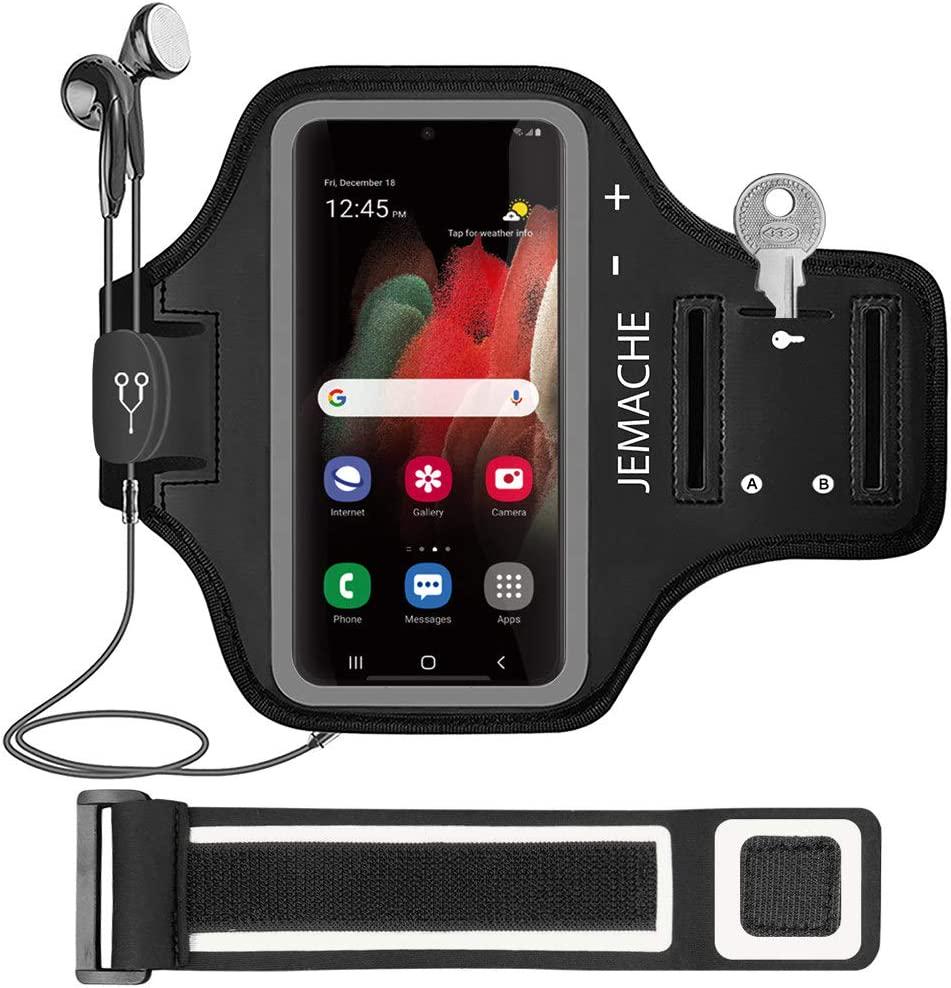 JEMACHE, Galaxy S22+ S21+, S20+, S21 FE Armband, JEMACHE Gym Running Workouts Phone Arm Band for Samsung Galaxy S20 Plus, S21 Plus, S22 Plus, S21 FE with Key Holder (Black)