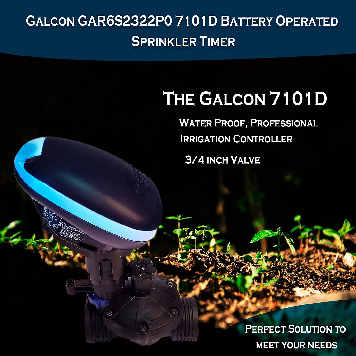 Galcon, Galcon GAR6S2322P0 7101D Battery Operated Sprinkler Timer with a Waterproof, Professional Irrigation Controller 3/4 Inch Valve