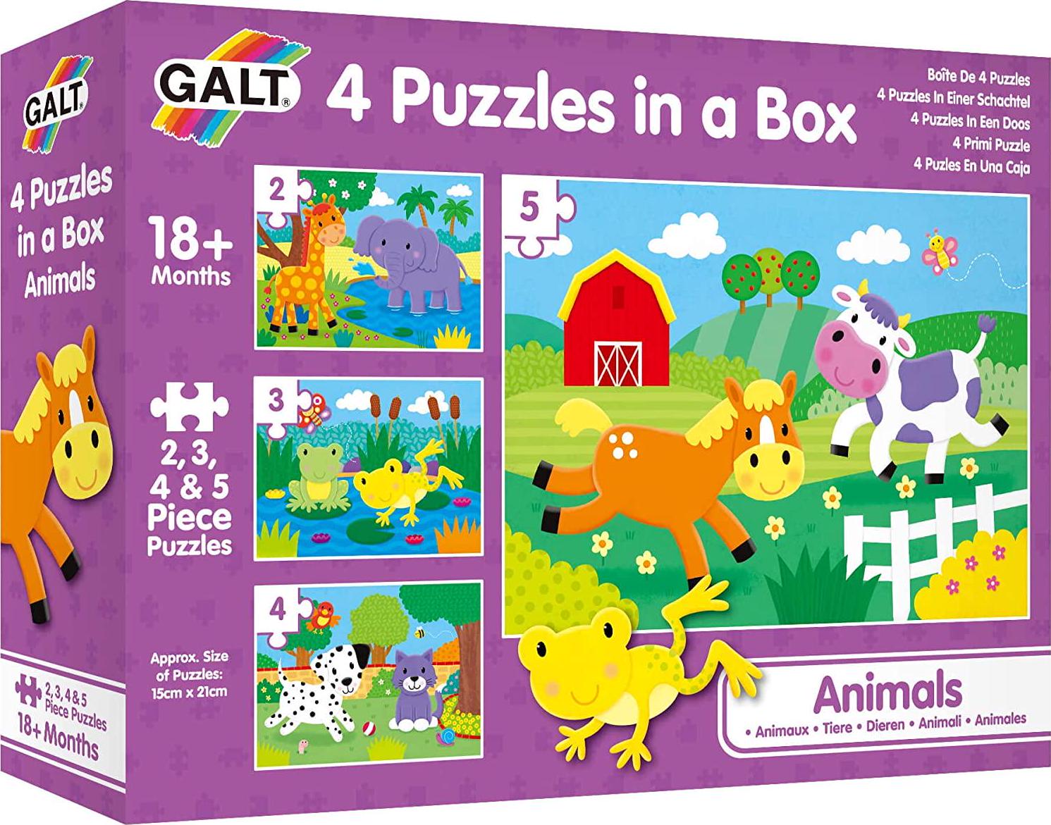 Galt, Galt Toys, 4 Puzzles in a Box - Animals, Animal Jigsaw Puzzle for Kids, Ages 18 Months Plus