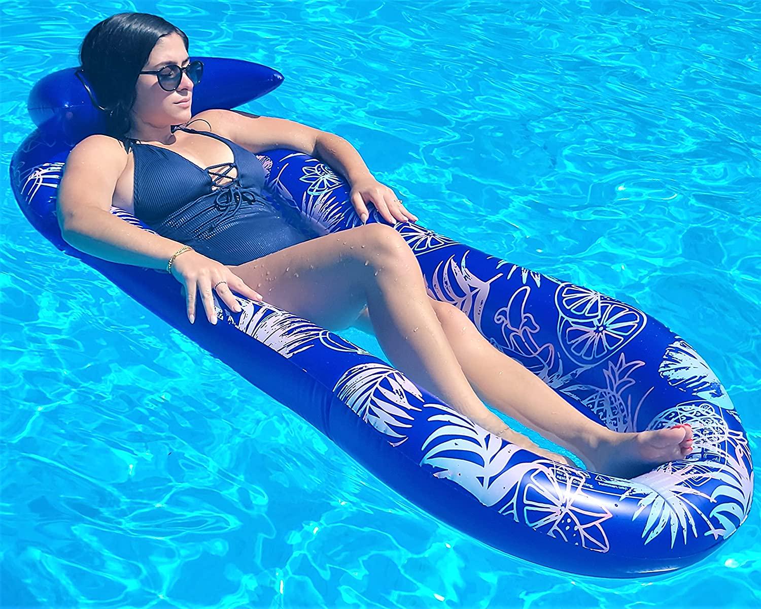 GALVANOX, Galvanox Pool Floaties Adult Size, Heavy Duty Raft Water Lounger Recliner Inflatable Float for Swimming Pool
