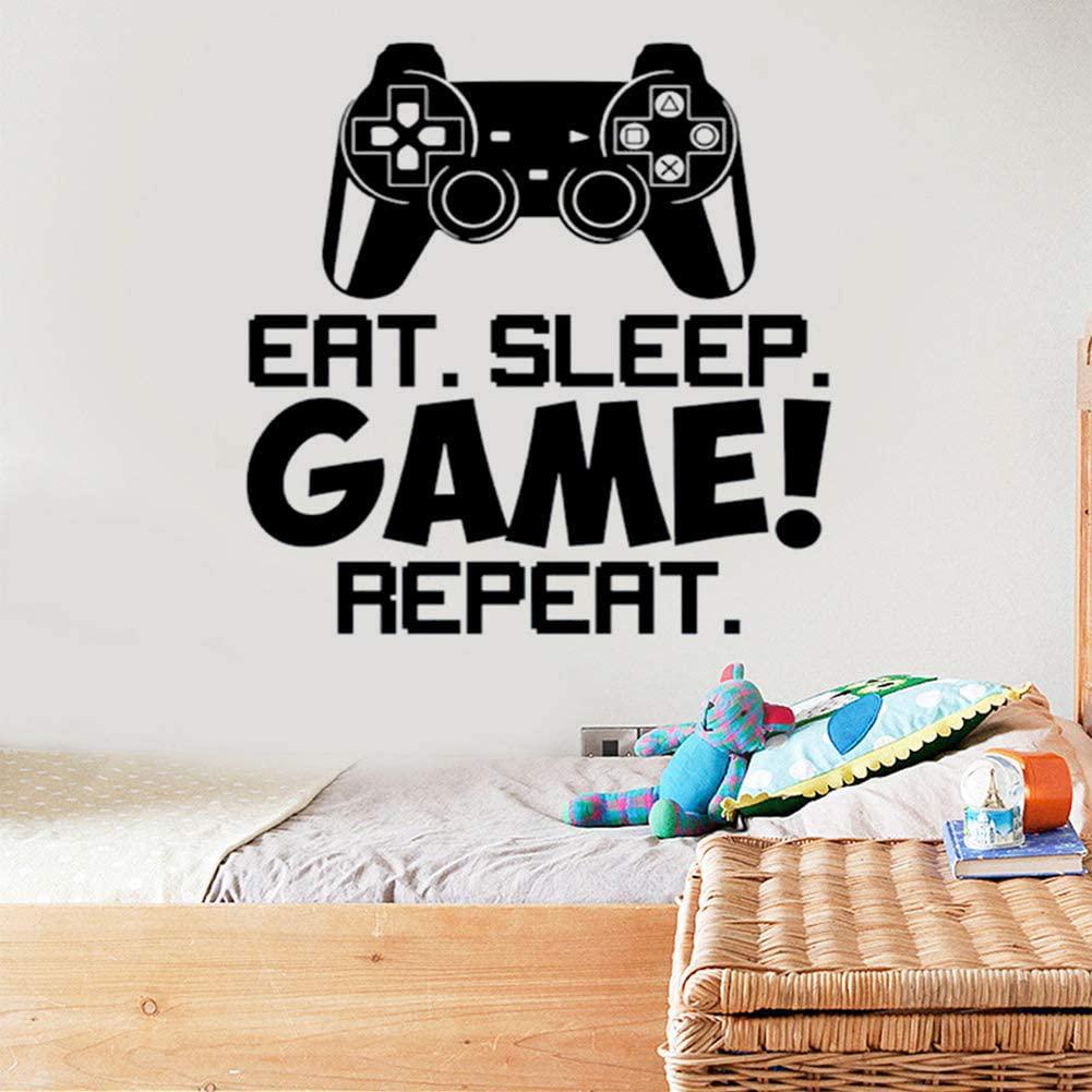 WanQin, Gamer Controller Wall Decal, Creative Gaming Quote Eat Sleep Repeat Game Wall Sticker for Kids Boys Playroom Bedroom Wall Decor
