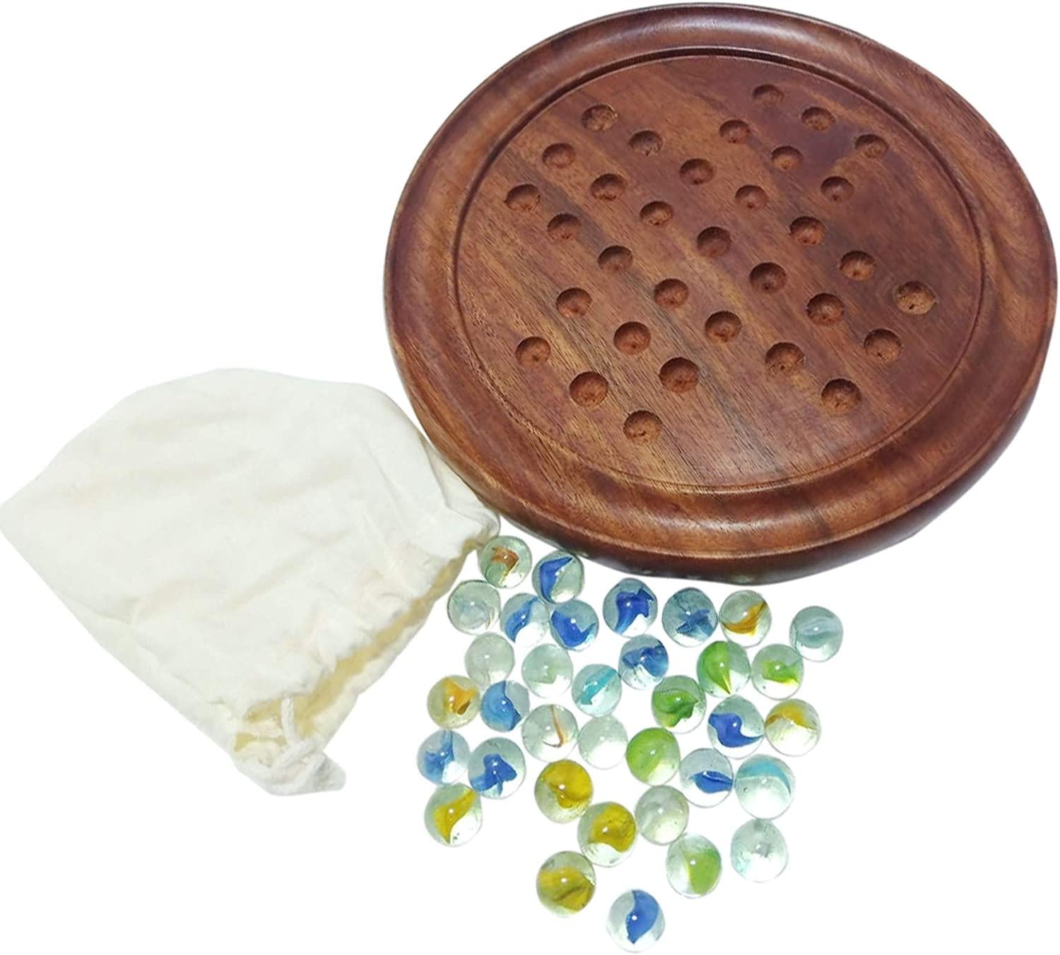 Metallic India, Games Solitaire Board in Wood with Glass Marbles