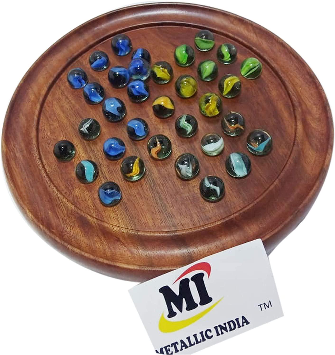 Metallic India, Games Solitaire Board in Wood with Glass Marbles